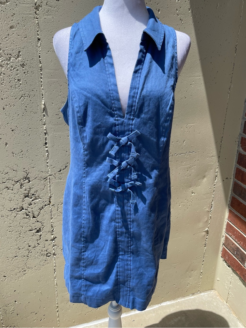 Mauve Anthropologie Women’s Blue Collared Linen Blend Short Dress Large
